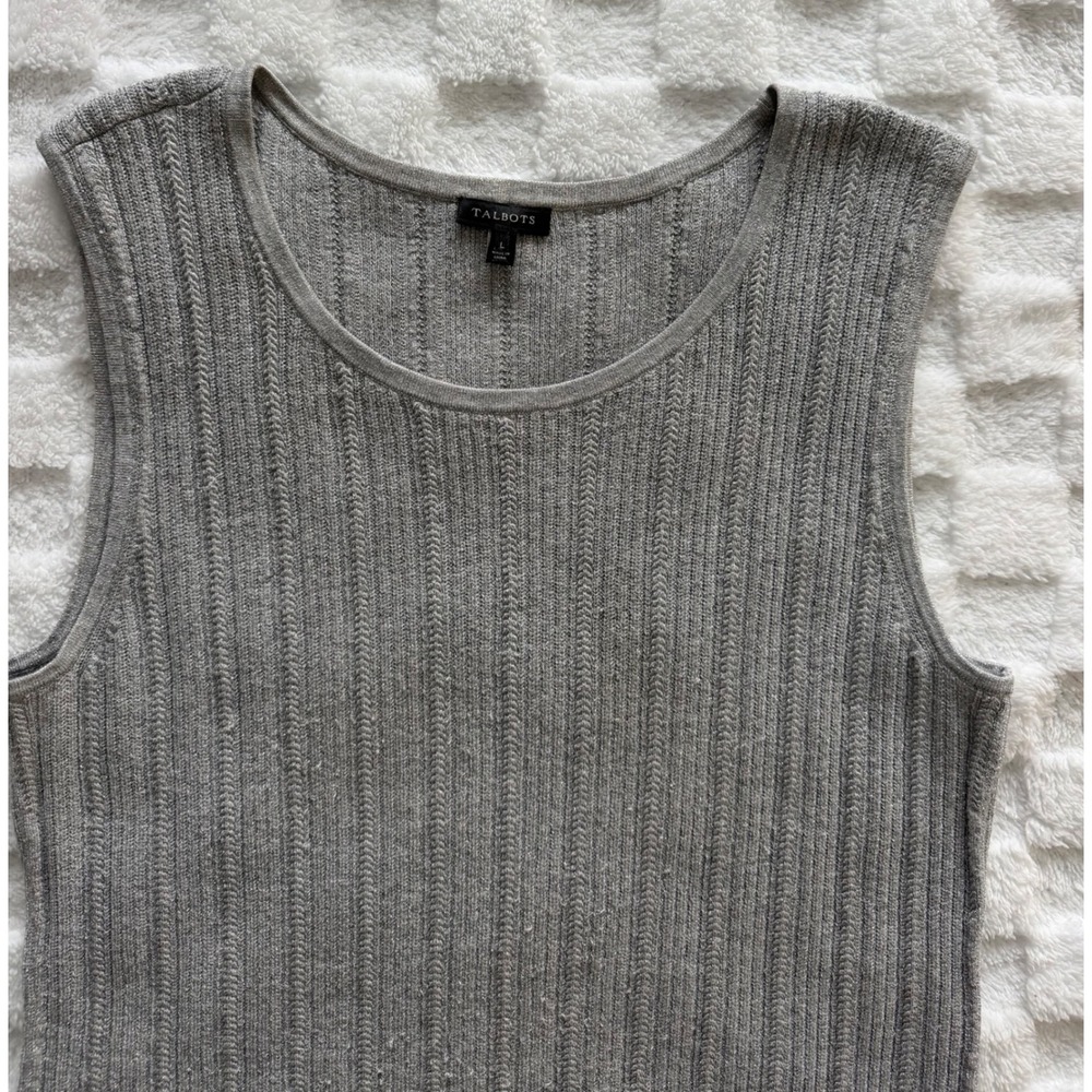 Talbots Womens Gray Metallic Ribbed Knit Shell Sleeveless Scoop Neck Top Large